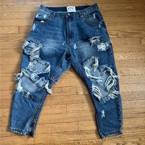 One Teaspoon Ripped Indigo Boyfriend Jeans